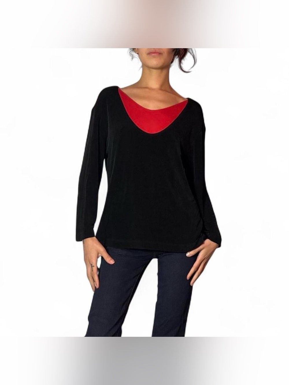 Y2K Slinky Black & Red Layered Long Sleeve Top by Chicos